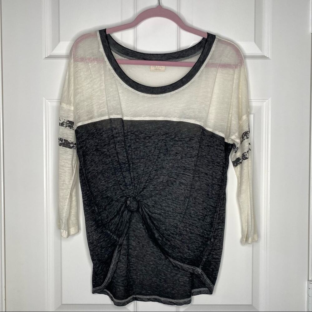 ABOUND Long Sleeve Burnout Scoop Neck Striped Baseball Tee Long Sleeve Top - Picture 4 of 7
